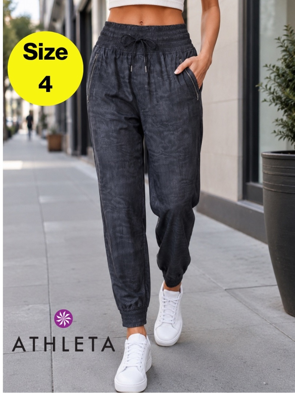 ATHLETA 🩶 SO COMFY - Camden Printed Dark Gray Jogger Pants (Womens Size 4)